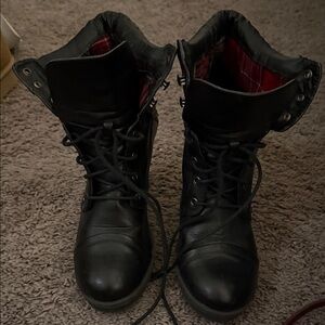 G by Guess Black Combat Boots with Red Lining